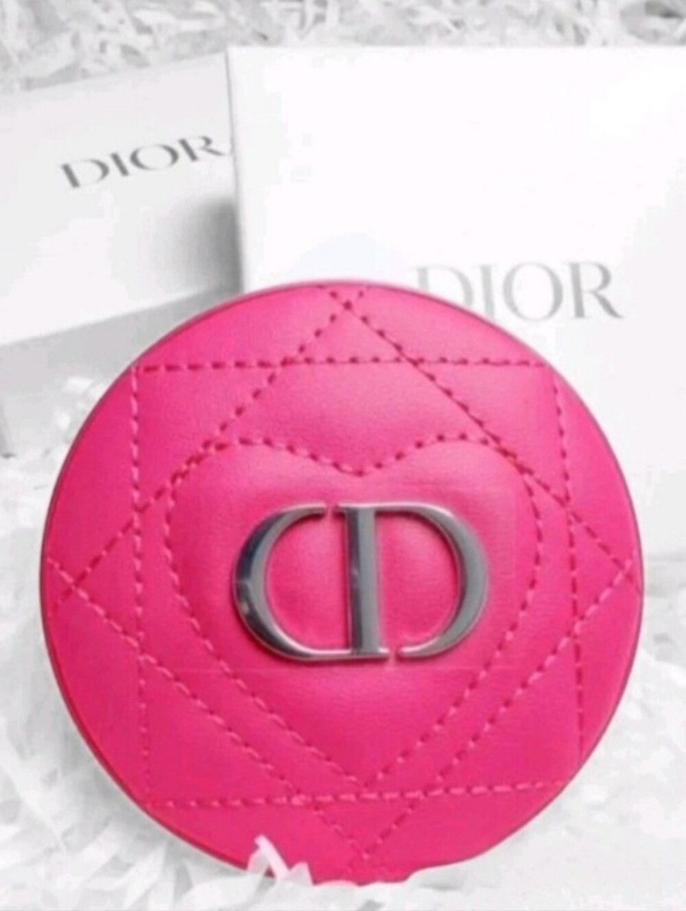 Dior Hot Pink Quilted Compact with CD Emblem BNIB
